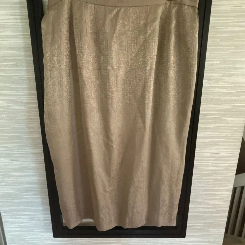 Vintage 100% silk TAUPE lined straight skirt size 16